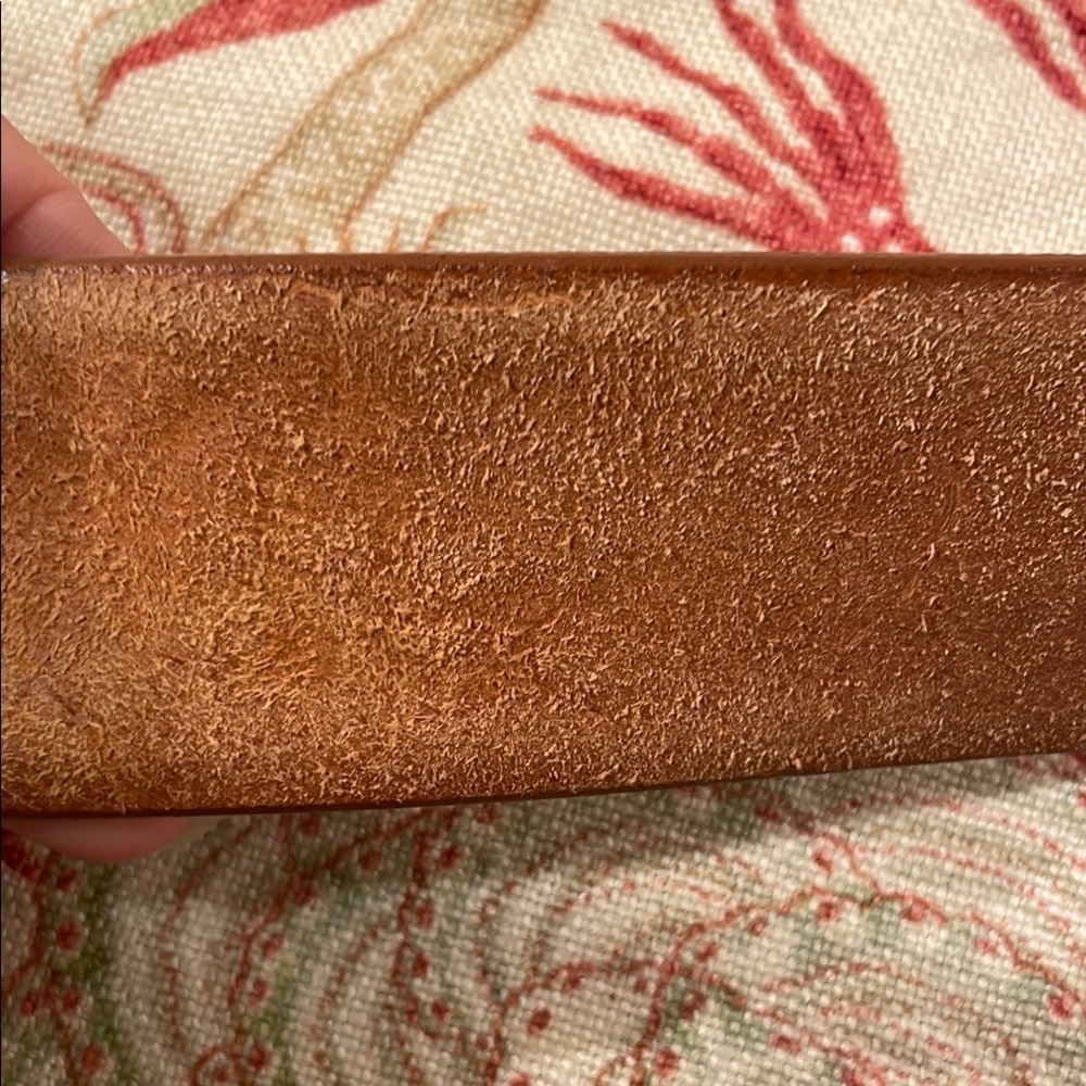 Vtg Longhorn Siskiyou L-89 USA Belt Buckle Etched Cognac Leather Belt - Picture 12 of 13